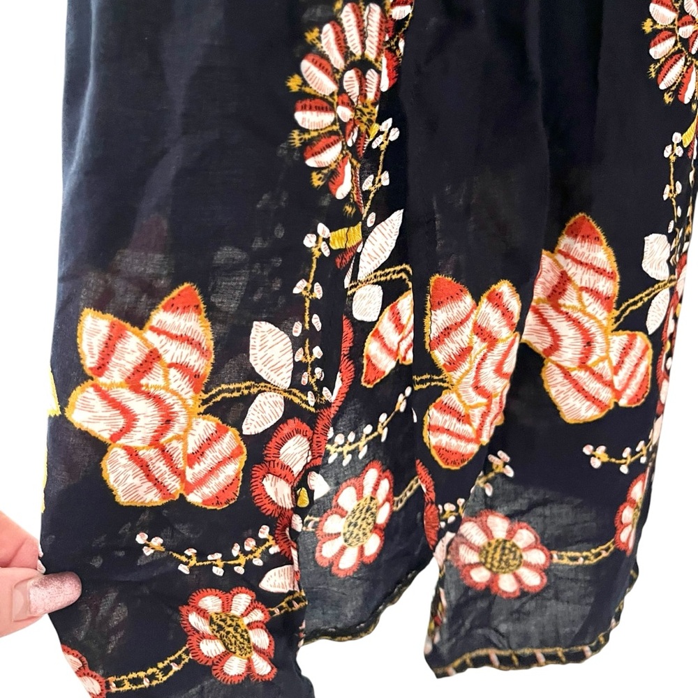 NWT Boho Caftan Maxi Dress One Size Black Floral Off Shoulder Pockets Slits - Picture 2 of 6